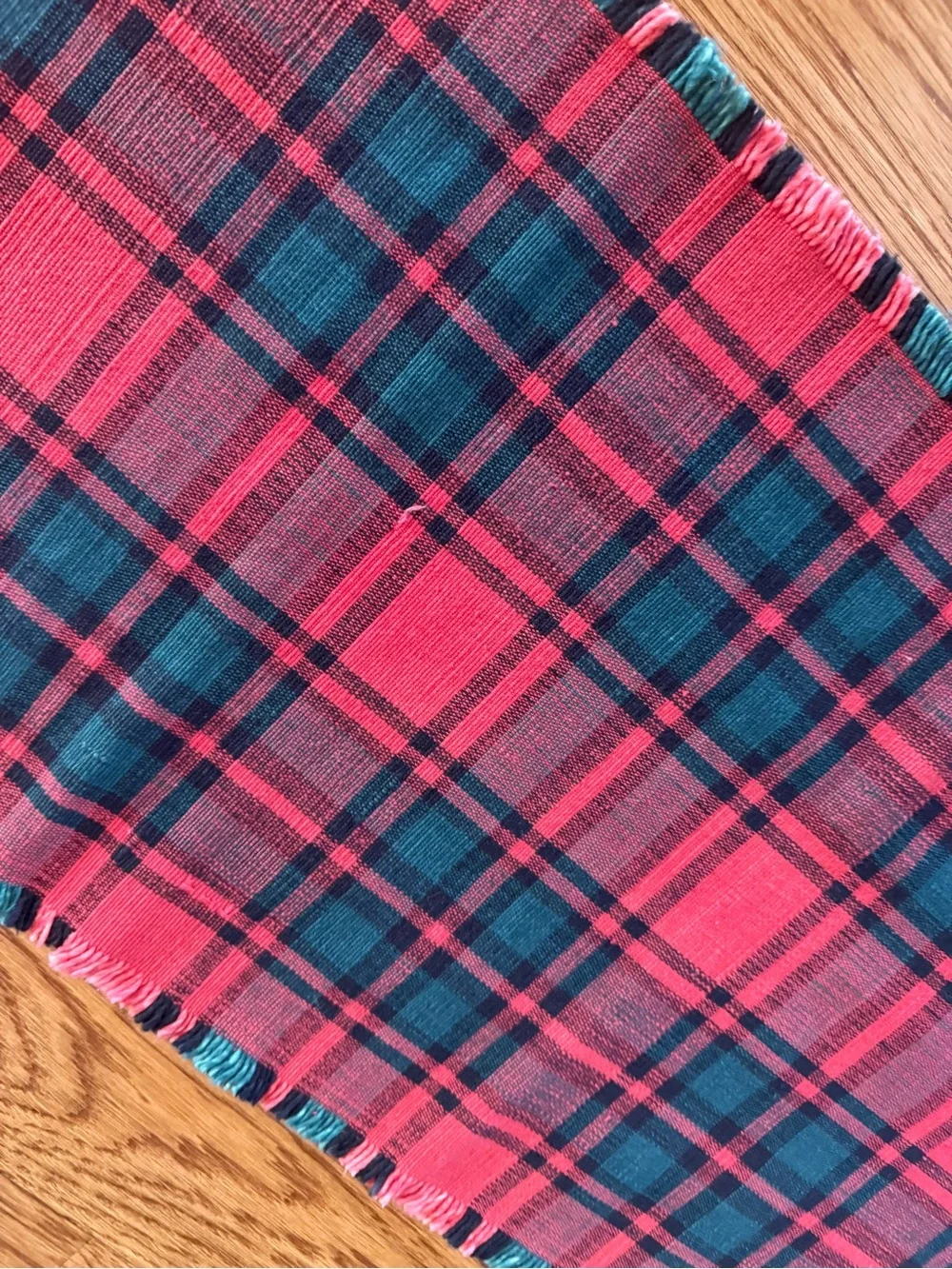 Vintage Plaid Red and Green Fringe Scarf